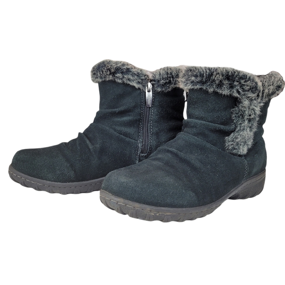 KHOMBU Ankle Boots Zip Up Faux Fur Trim Black Sz 7M